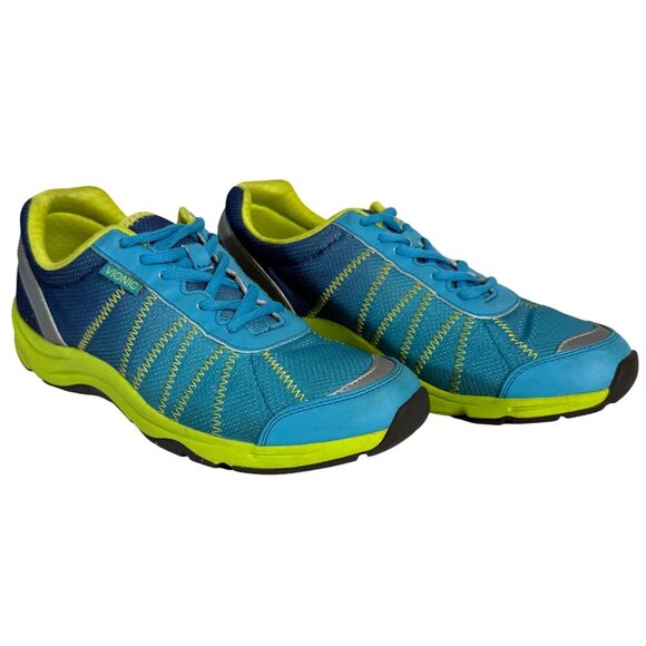 Vionic Womens Alliance Sneakers Size 8 Blue Neon Yellow Athletic Shoes Everyday - Picture 3 of 14